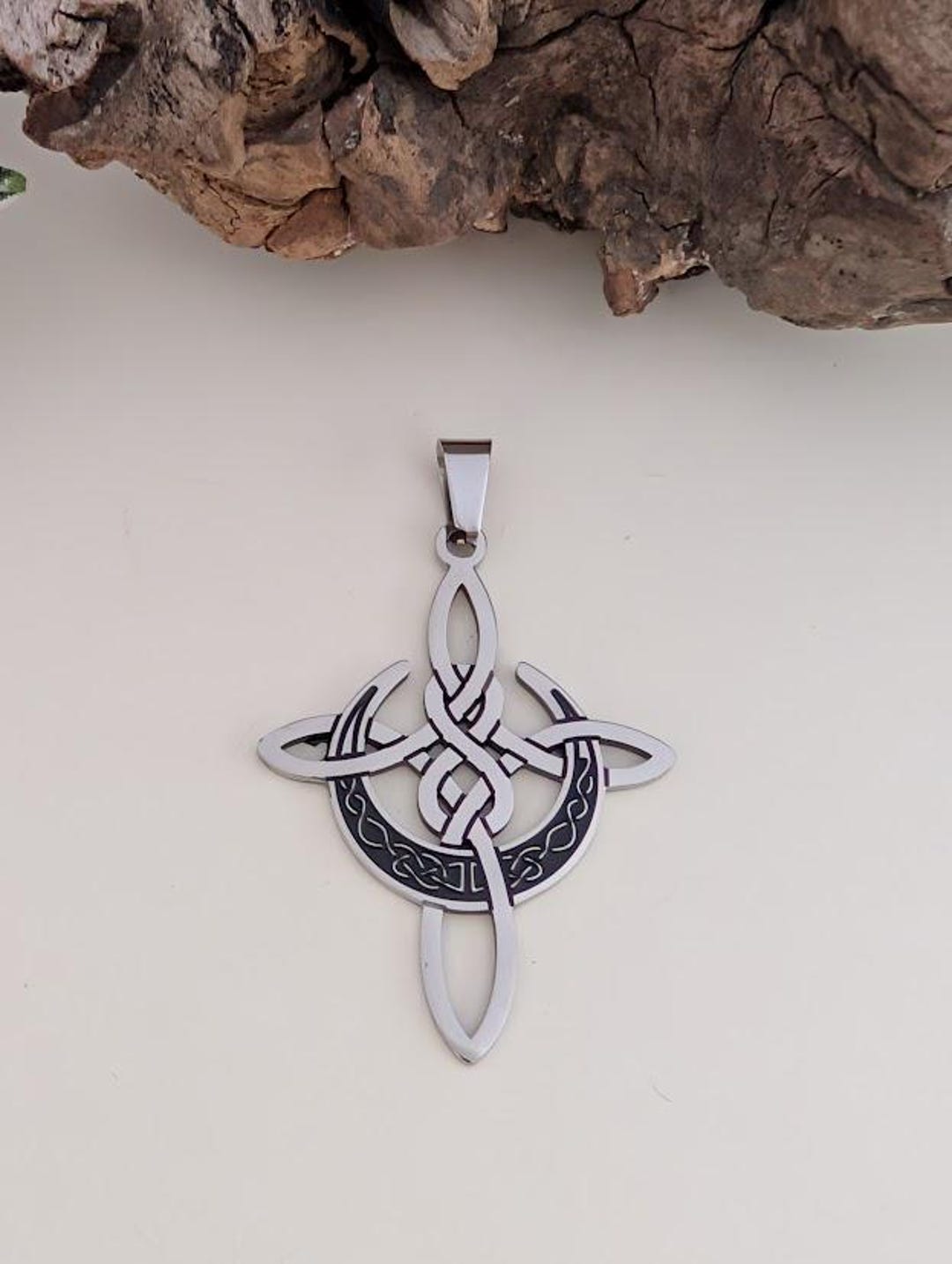 Celtic Knot Crescent Moon Pendant, Stainless Steel Eternal Charm - Etsy