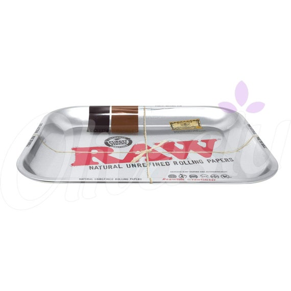 Raw Large Metal Rolling Tray Set King Size Papers And Tips Tray 34cm x 28cm 