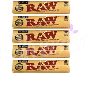5 x RAW CLASSIC King Size Slim Rolling Papers 110mm
