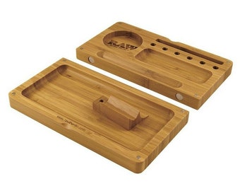 RAW Wooden Bamboo Backflip Magnetic Rolling Tray + Compartments Limited Edition