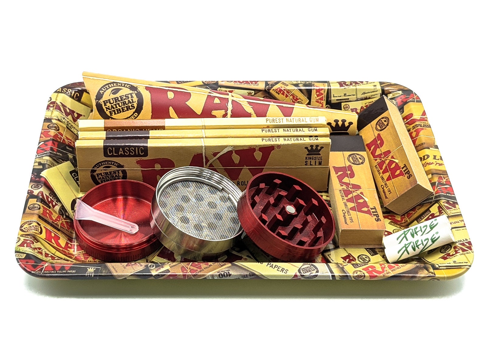 Raw Small Medium Rolling Tray Kit Gift Set Raw Classic Organic Tips Grinder  Set 3 -  Canada