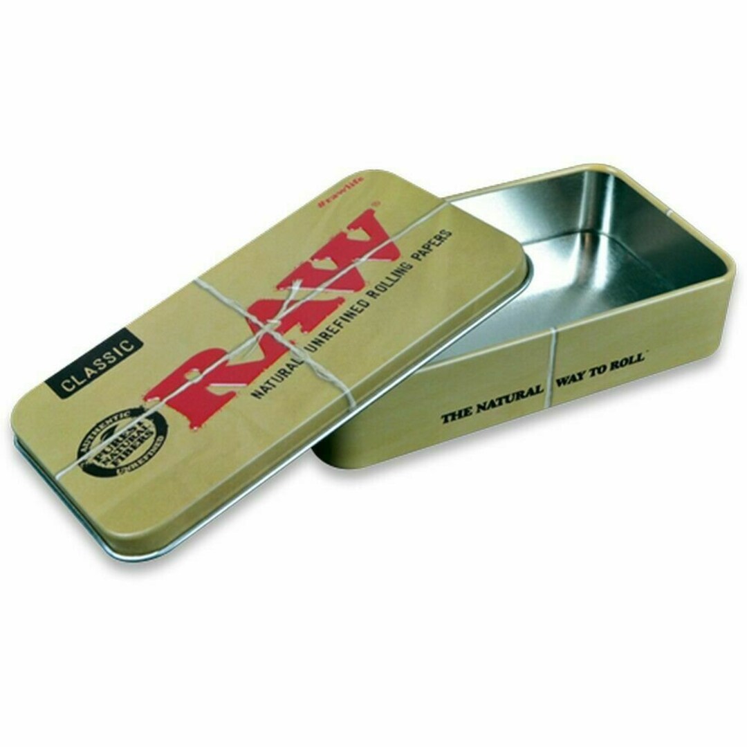 RAW Tin Rolling Papers Printed Tobacco Tins Case GENUINE Paper Storage