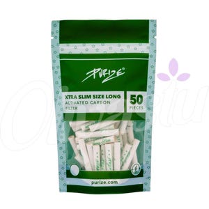 LONG Purize Carbon Activated Extra Slim LONG Charcoal Filter Tips- 6mm - 50 Pack