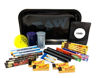 Raw Murder Matte Black Rolling Tray Set - Big Bundle Kit Gift Smokers Set