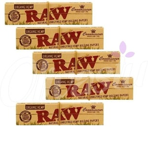 5 x RAW ORGANIC CONNOISSEUR King Size Slim Rolling Paper with Tips