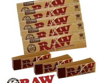 5 x Raw Classic King Size Slim Rolling Paper Booklets with 3 x Raw Tips