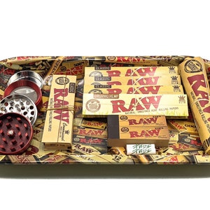 Raw Small Medium Rolling Tray Kit Gift Set Raw Classic Organic Tips Grinder - Set 7