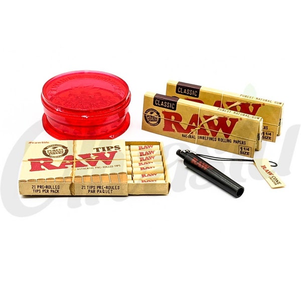 RAW Classic 1 1/4" Rolling Papers Cone Creator Set & Pre Rolled Tips Grinder