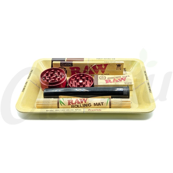 RAW Stater Tray Smoking Rolling Tray Set Papers Cone Holder Etsy
