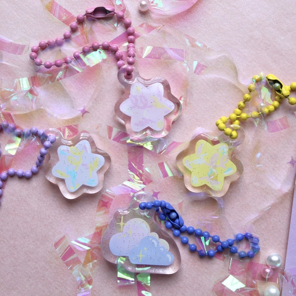 Cute acrylic stars and cloud charms ~ small acrylic charms~ pastel colour acrylic charms.