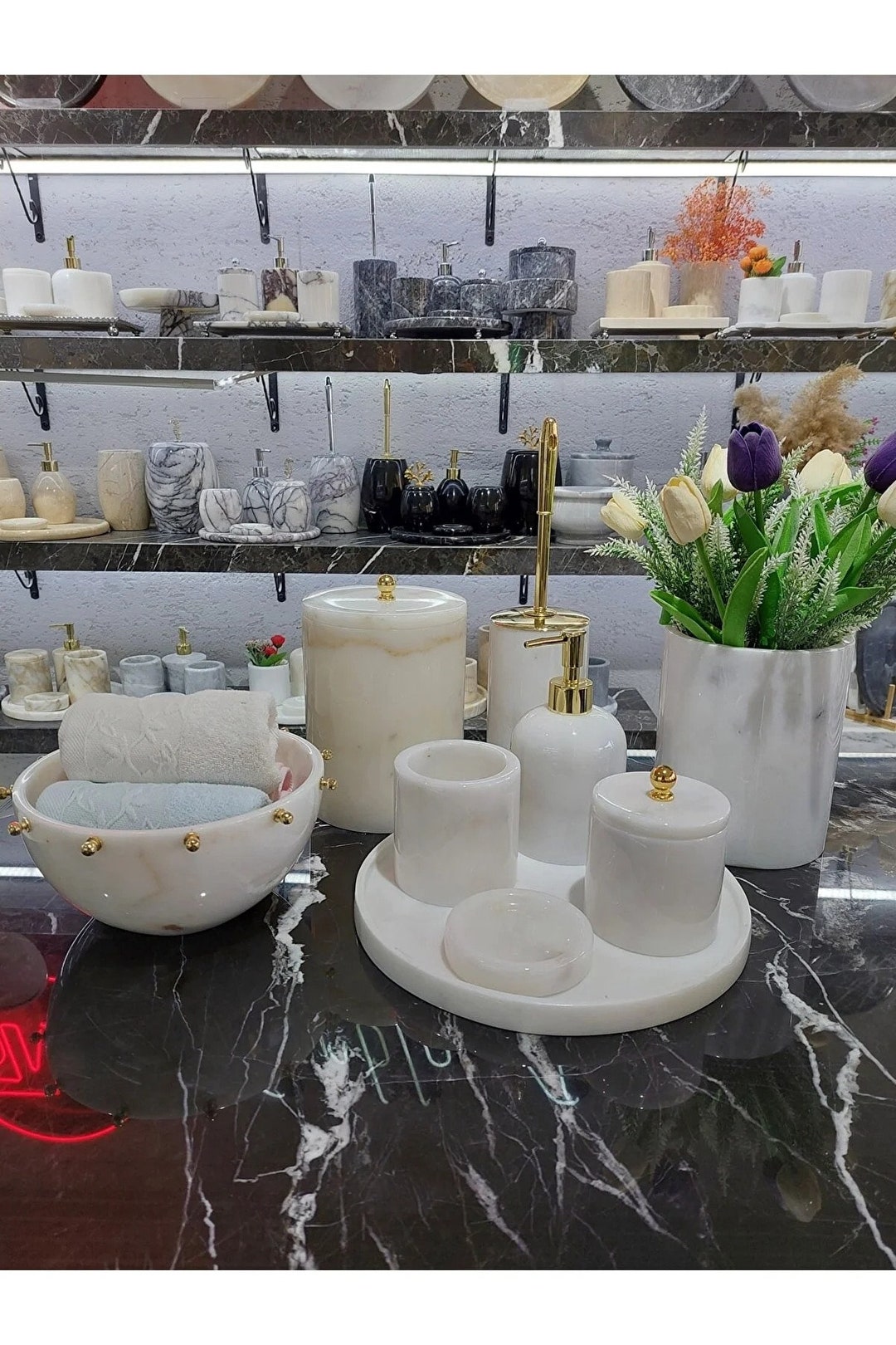 Crystal White Golden Natural White Marble Bathroom Set 9lu Etsy