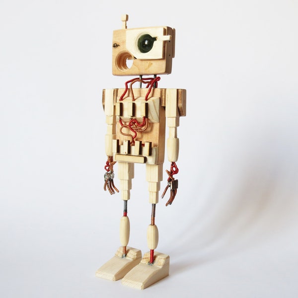 Wooden robot steampunk,Wooden figurine robot steampunk