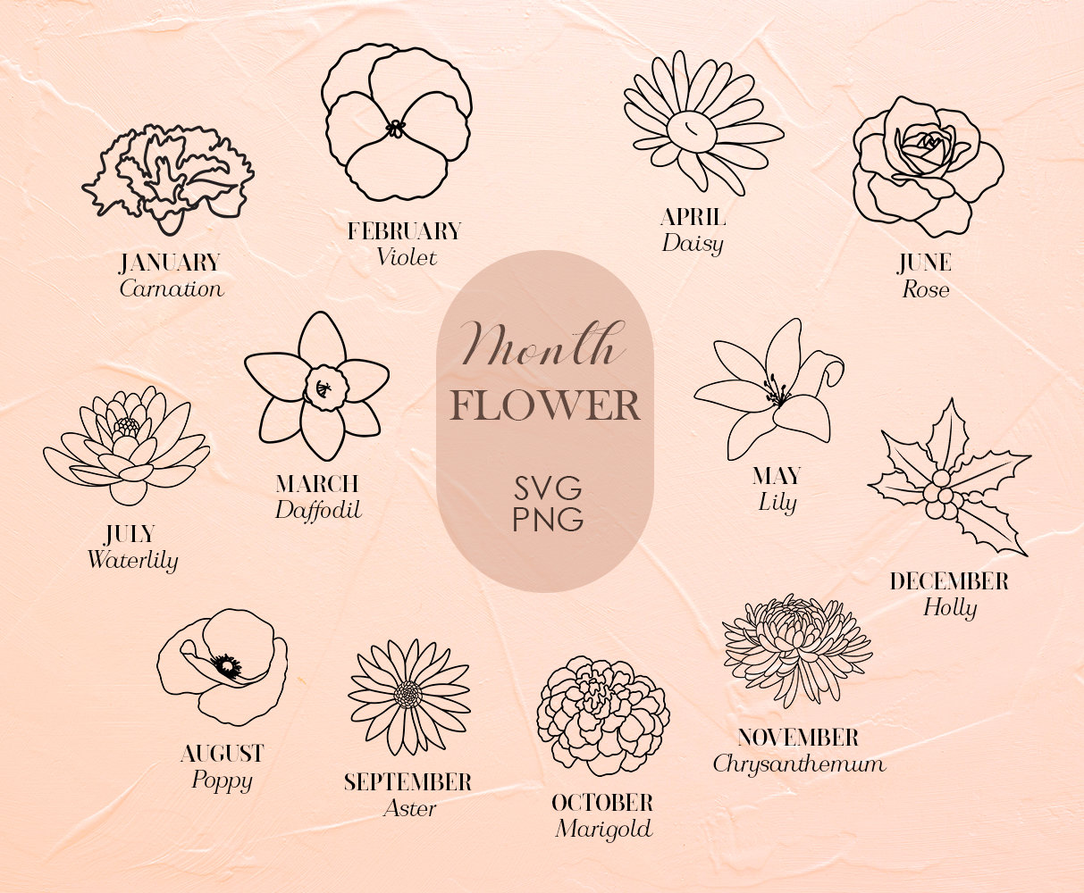 Birth Month Flower Svg Birth Flower Clipart Floral Line Etsy