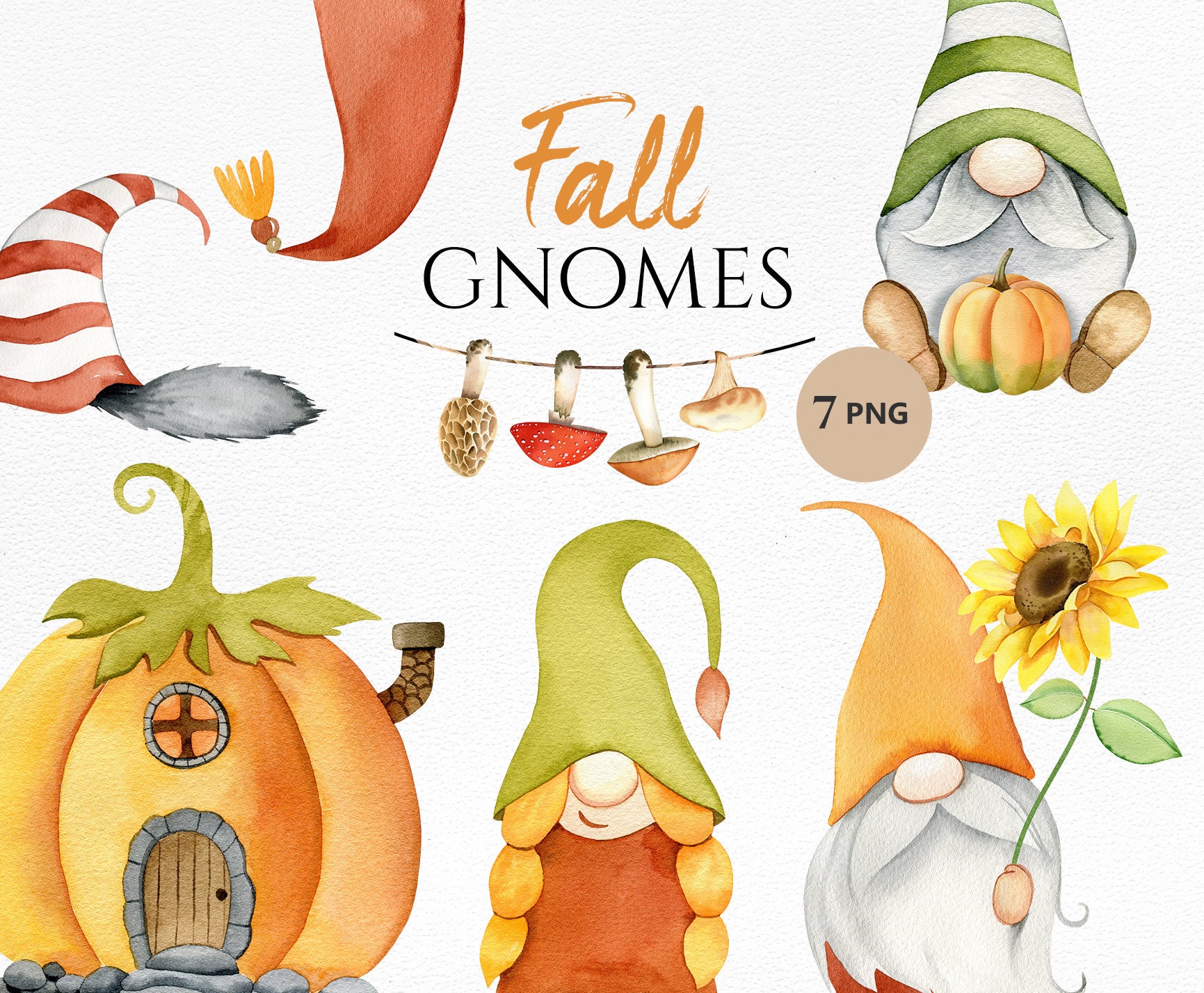 Download Watercolor Fall Gnome Clipart Thanksgiving Gnome Planner Etsy