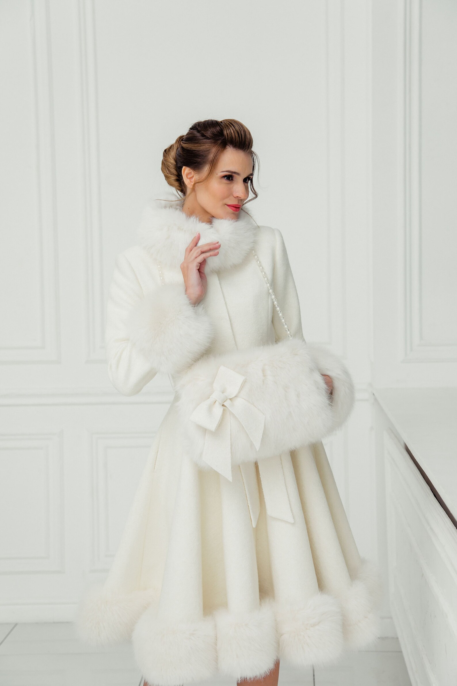 White Winter Coat With Faux Fur. Kneelength Wedding Coat With Etsy