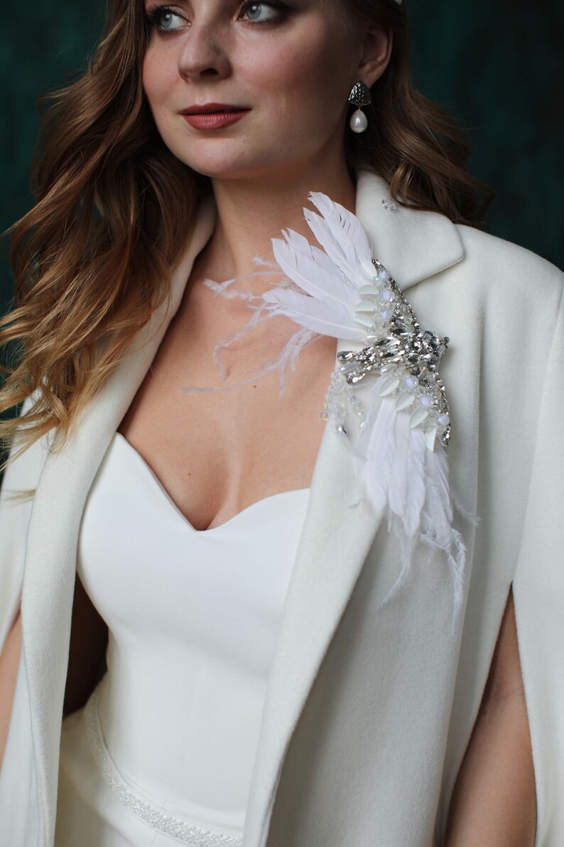 Long Trench Coat With Handmade Brooch Made of Rhinestones and Etsy