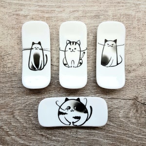 Schwarz-Weiß-Katze Aquarell Pinselablage | Stäbchen Ablage | Pinselhalter | Kalligraphie Rest | Kawaii Japanische Katzen