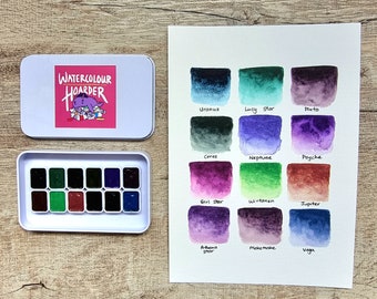 12 Granulating Watercolor Paints Set - Inspired by Planetary System - Mairtini