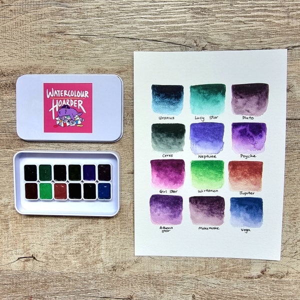 12 Granulating Watercolor Paints Set - Inspired by Planetary System - Mairtini