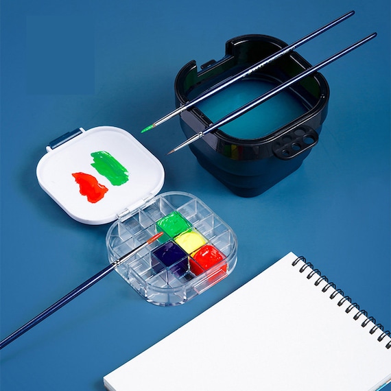 Caja Paleta De Acuarela Azul Portátil - 18 Compartimentos Y Tapa Sellada Para Mantener Pintura Húmeda, Ideal Para Viajes Y Niños