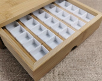 Hand-Made Wooden Watercolor Storage Box - Including 50 Half Pans - Paint Storage