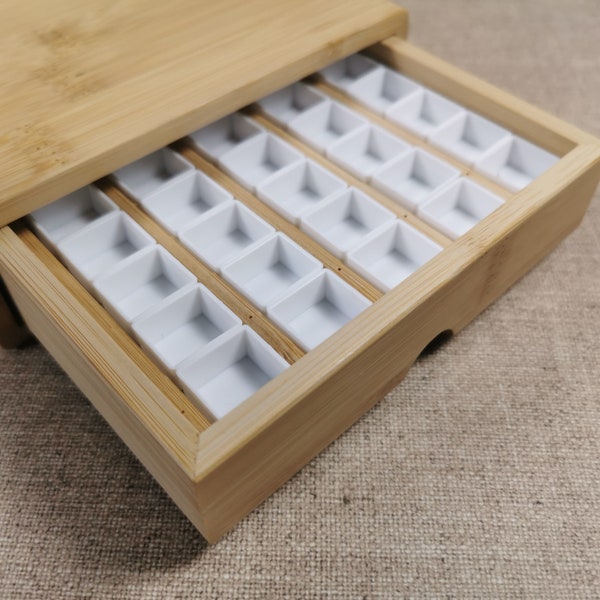 Hand-Made Wooden Watercolor Storage Box - Including 50 Half Pans - Paint Storage