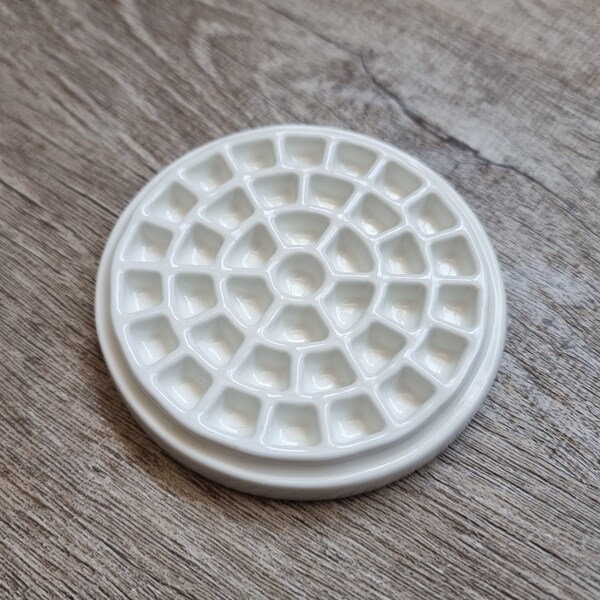 Paleta de acuarela de porcelana redonda 37 pozos - Mini paleta - Paleta de rueda de color - Regalo para artista - Paleta de pintura de acuarela