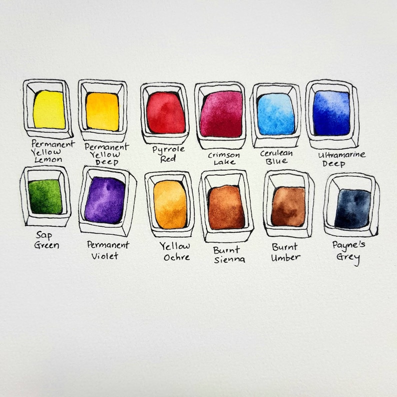 Japanese Artist Grade Watercolor Paint Set - Beginner Watercolor Set - 12 Basic Colors image 1