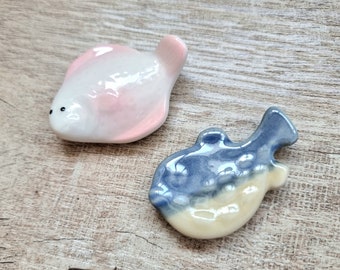 Fugu Puffer Fish and Flounder Fish Japanese Style Ceramic Watercolor Brush Rest | Chopstick Rest | Gift For Artist |  Calligraphy Rest |