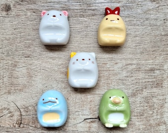 Kawaii Katt Björn Pingvin Blå Äggula Röd Rosett Japansk Stil Borststöd | Ätpinnshållare Stöd | Gåva till Konstnär | Sminkborststöd