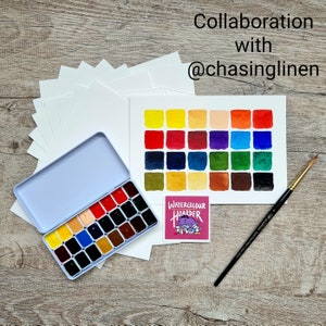 Chasing Linen Watercolor Summer Online Classes Sets - 24 Colors - 12 Colors - Brush - 100% Cotton Paper