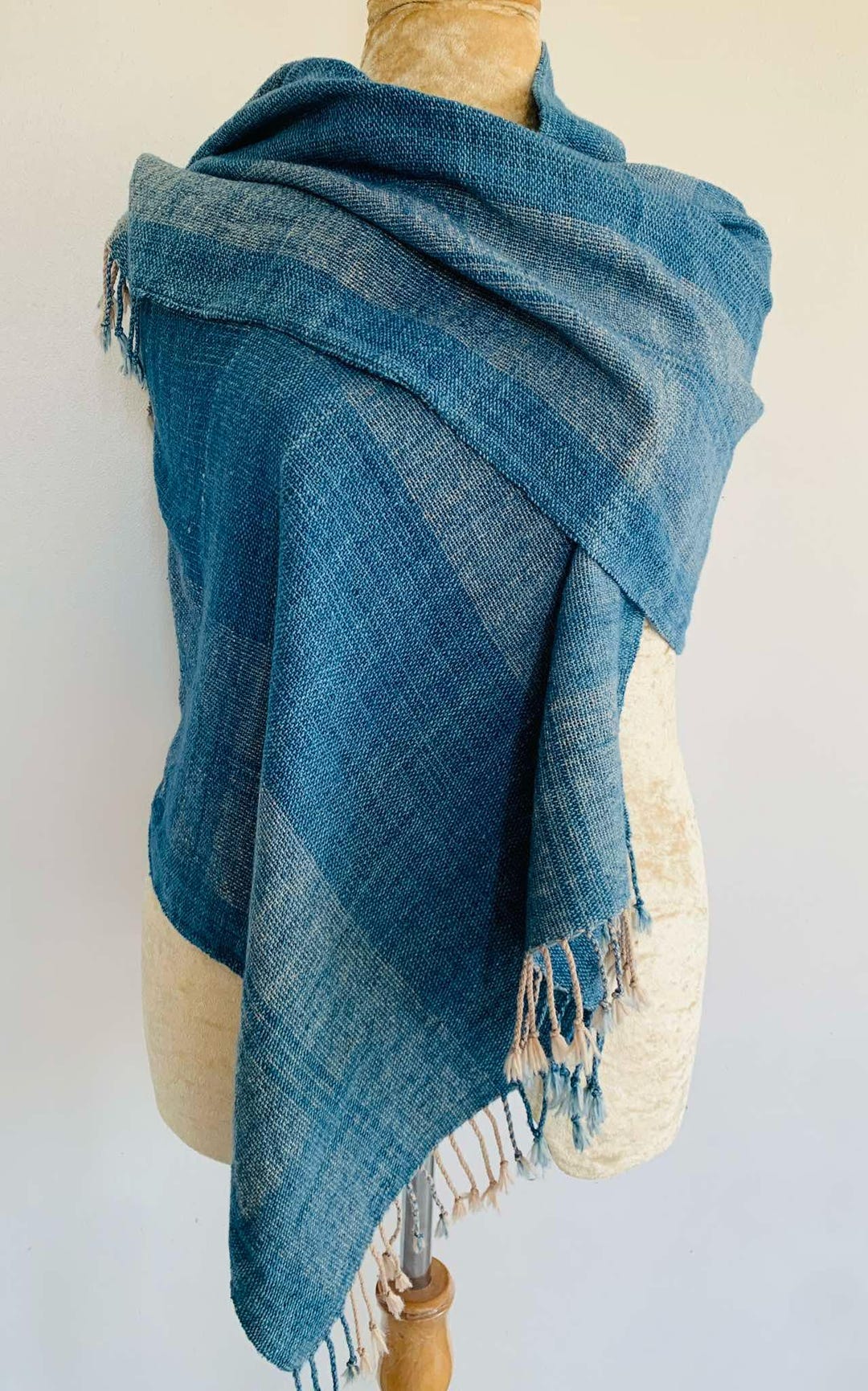 Indigo Mud Cloth Shawl: Handwoven Thai Organic Cotton, Natural Dye - Etsy