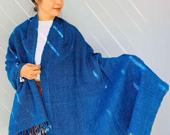 Handwoven Indigo Fabric Various Uses - Table or Bed Runner Cover Rustic Home Decor Scarf Shawl Throw Wrap