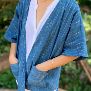 Thai Indigo Handwoven Kimono Jacket - Organic Cotton, Natural Dye