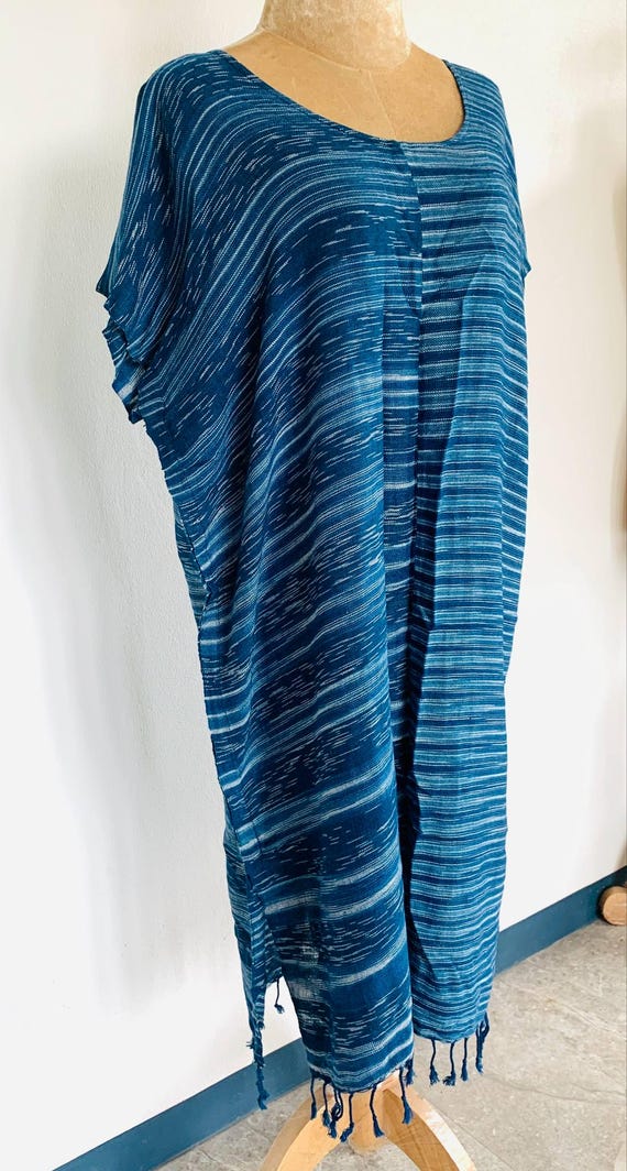 throw on cotton dress Handwoven Cotton Throw Dress: Natural Indigo-Dyed Organic Thai Cotton