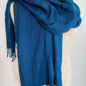 Handwoven Indigo Dyed Cotton Shawl: Thai Mud Cloth, Rustic Decor