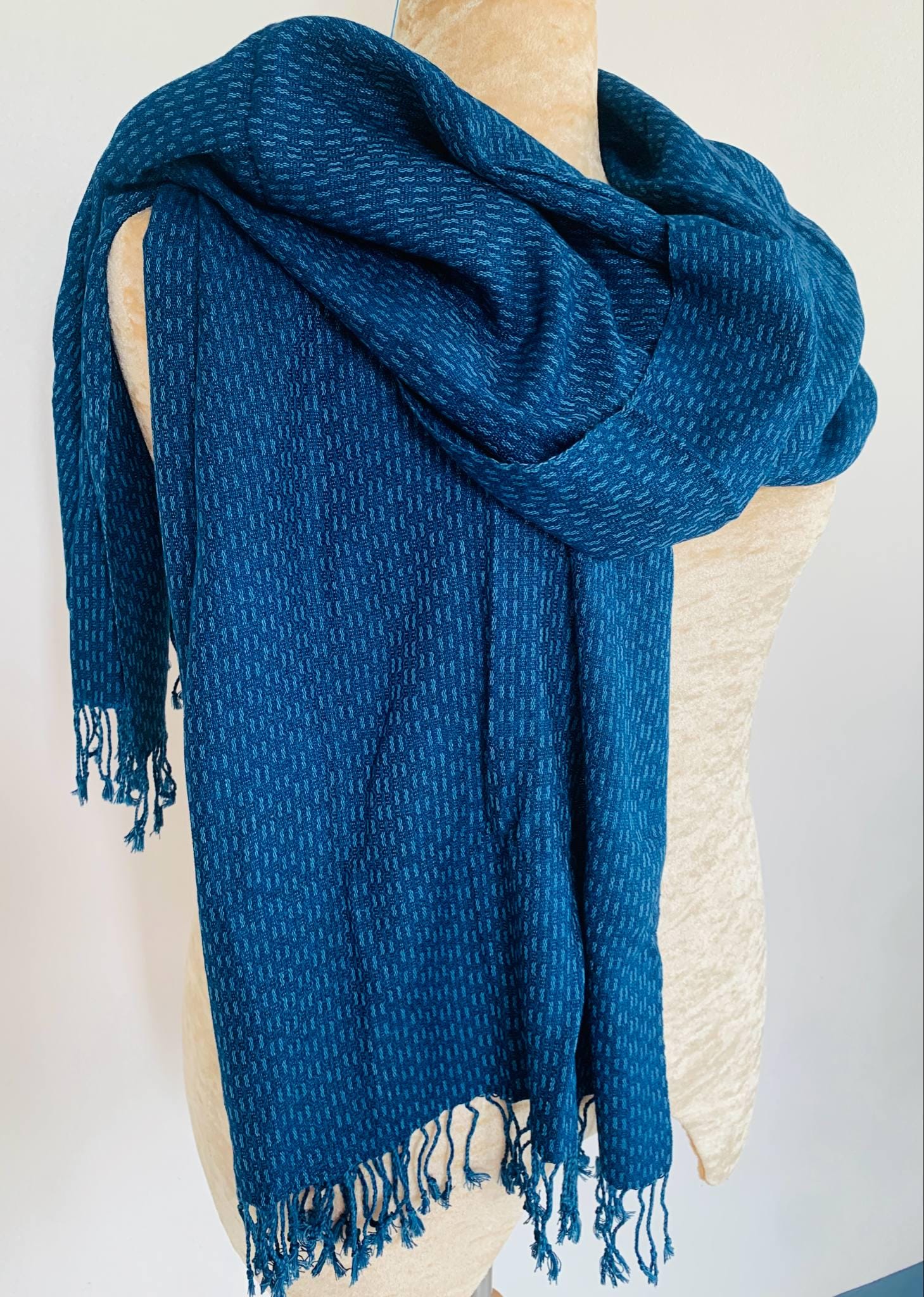 Shawl /Thai Hand Woven Mud Cloth Indigo Dye/Bed Cover/Textile Rustic Home Decor Bridal Shower Vintage/Pure Cotton/Hand Dyed/Natural Dyes