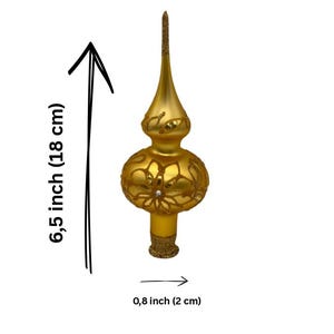 Handmade Tree Topper – Vintage-Style Glass Ornament – 6.5&quot; Christmas Finial – Gold Glass Tree Decoration