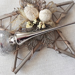 Christmas glass tree topper 9 inch,vintage tree topper Christmas,Glass Finial Xmas Tree top, Festive Spire Ornament, Tree decor