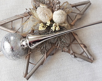 Christmas glass tree topper 9 inch,vintage tree topper Christmas,Glass Finial Xmas Tree top, Festive Spire Ornament, Tree decor