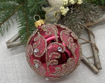 模様付きボール、手描きのクリスマスガラスオーナメント、カスタム