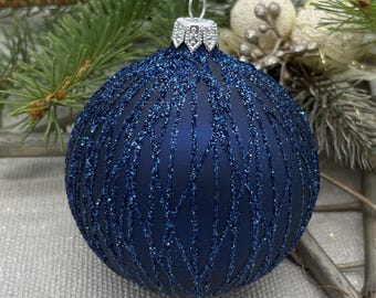 Handgefertigte blaue Glas Weihnachtsverzierung - Elegantes Weihnachtsdekor 2025 - Luxus Urlaub Baumschmuck - Vintage Stil Kugel