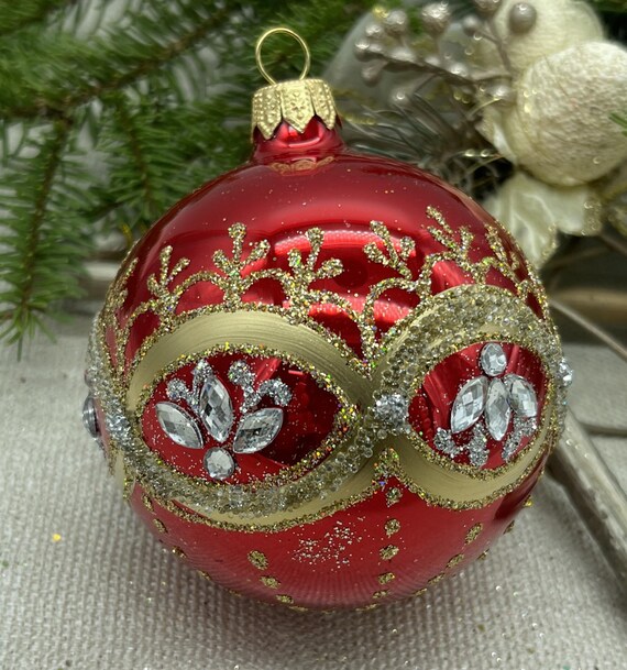 Boule pour sapin Père Noël village neige verre soufflé 150 mm | vente