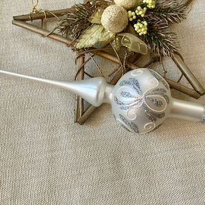 Christmas glass tree topper 9 inch,vintage tree topper Christmas,Glass Finial Xmas Tree top, Festive Spire Ornament, Tree decor