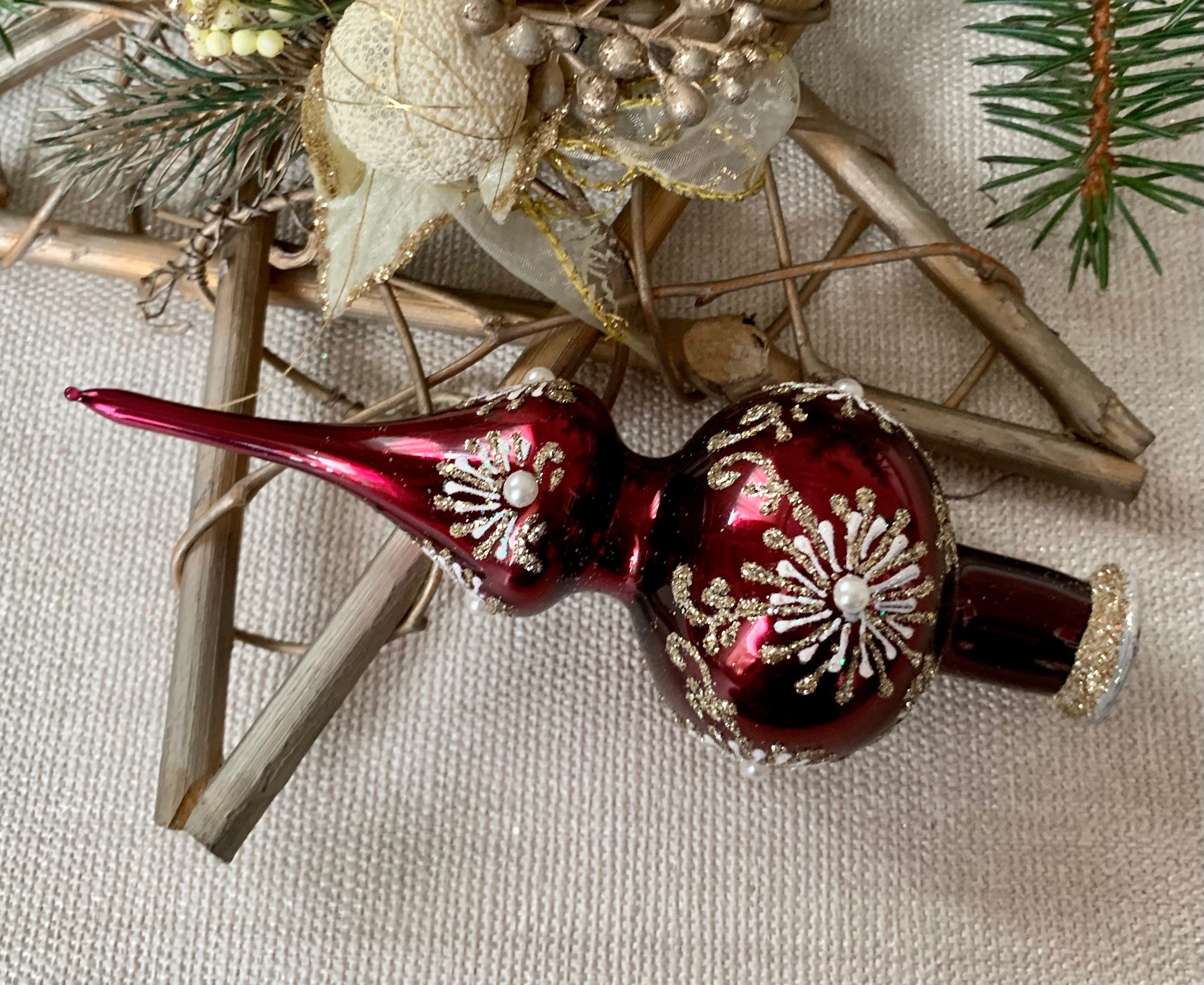Small Burgundy Christmas Glass Tree Topper 8 Inch, Vintage  display picture 1