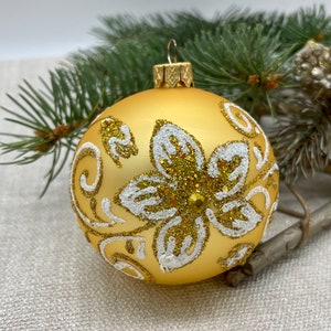Gold Christmas glass ball ornament, traditional XMAS glass ornament, crafted Christmas handmade,Hand painted Christmas glass decorations