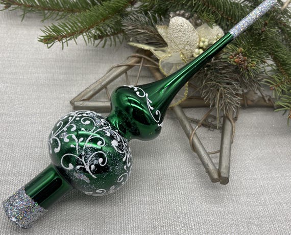 Grüne Glas Christbaumspitze 23 cm, Vintage Baum Spitze, Glas Fensterschmuck, Weihnachtsbaumspitze, Winterschmuck, Weihnachtsbaum Dekoration