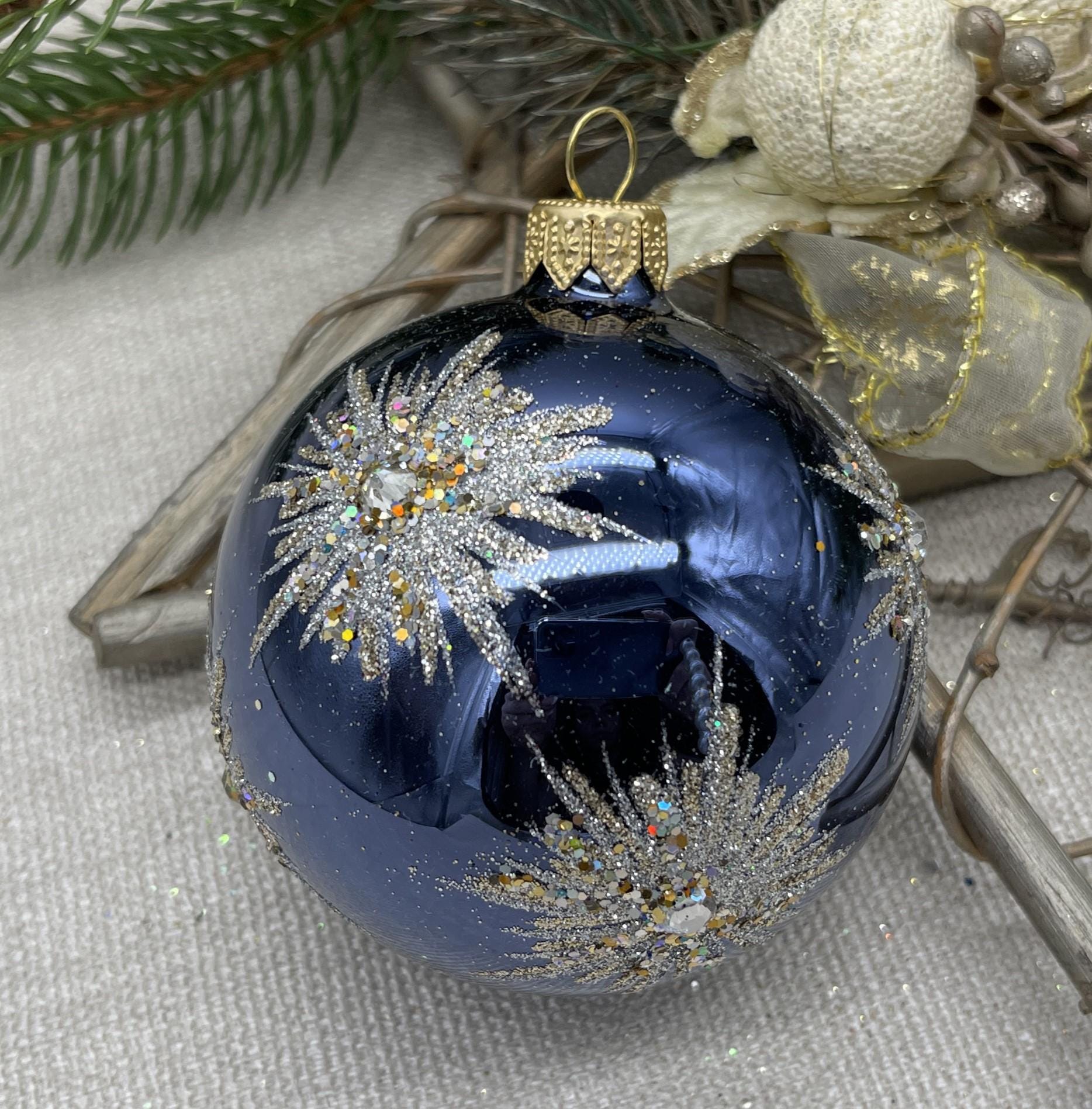 手作りの青いガラスのクリスマスオーナメント – エレガントな