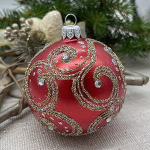 Handmade Red Glass Christmas Ornament – Elegant Christmas decor 2025– Luxury Holiday Tree Decoration – Vintage Style Bauble