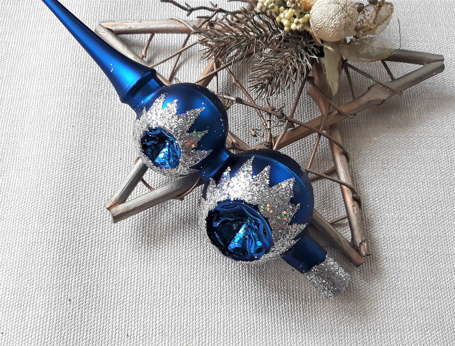 Blue Christmas glass tree topper 11 inchvintage tree topper Etsy